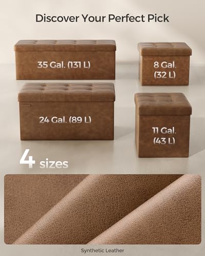 Image of SONGMICS Mazie Collection - 30 Inches Folding Storage Ottoman Bench, Ottoman with Storage, Foot Rest Stool, Load 660 lb, for Living Room, Synthetic Leather, Coffee Brown ULSF040K11