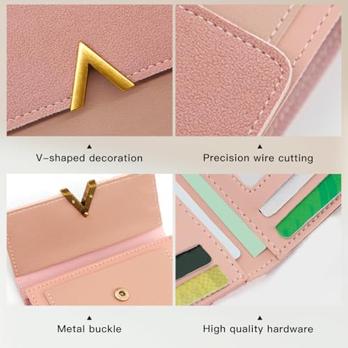Women Wallet, Short Leather Card Wallet Multifunctional Ladies Wallet Practical Card Holder Wallet with Snap Button Zip for Women Girls3