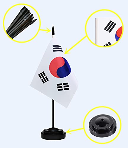 South Korea Flags South Korean Small Mini Desk Flags Set Small Mini South Korea Flags Table Flag With 13" Black Pole, Black Base And Spear Top, Miniature South Korean Deluxe Desktop Flag, Home Decoration, Office Decoration, Festival Celebrations(12 Pack ) #TOP2