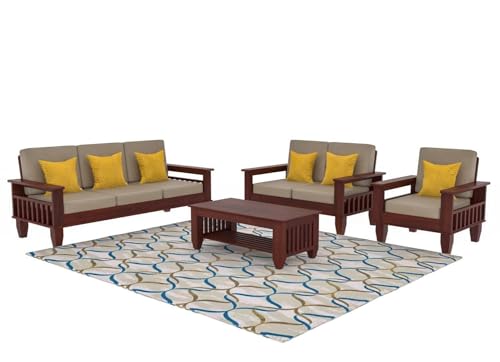 Image of Sheesham Wood 6 Seater Sofa Sets for Living Room Wooden 6 Person Sofa Set Without Coffee Table | Sofas Six Seater for Office (DIY - Customer Self Assmebly) (3+2+1, Mahogany)