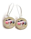 Boucles d'oreilles cabochon Dolce Vita, voiture italienne, petit pois beige
