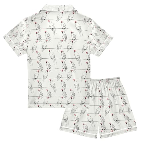 senya Bird on The Wire Satin Summer Pajama Sets Silk Short Sleeve Button Down Sleepwear2