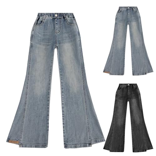 Toddler Kids Girls Flared Denim Pants Baggy Elastic Waist Bell Bottom Jeans Teen Trendy Plain Cute Flare Leg Jeans