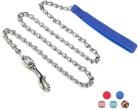 Petiry Chain Lead Chew Proof Metal Dog Leash with Soft Padded Handle,120cm Length Heavy Duty LightWeight Dog Lead For Small Medium Dogs,Black,S