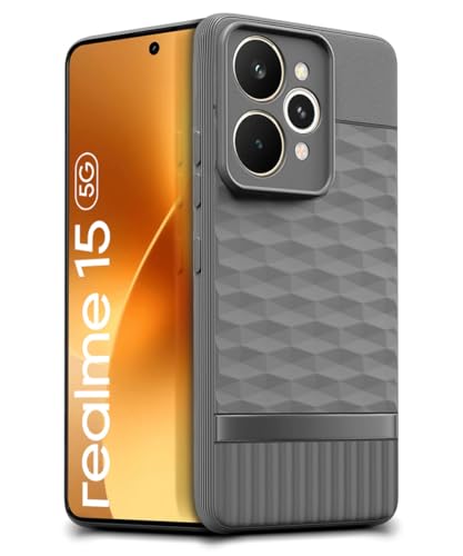 Image of WOW IMAGINE Back Cover for Realme 15 5G with Hexa Cube Design | Ultra Slim Soft Rubberised Case | Inner Velvet Fabric | Matte Silicone Flexible Mobile Case | Camera Protection - Grey