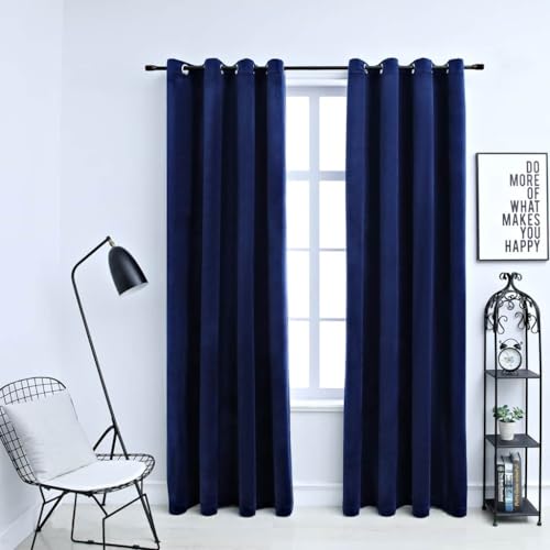 Rideau occultant isolant à œillets bleu velours protection thermique - 2