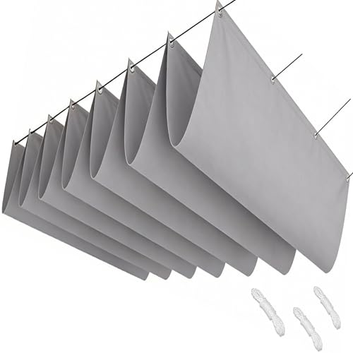 Voile ombrage vague rétractable polyester gris clair avec cordes - 2