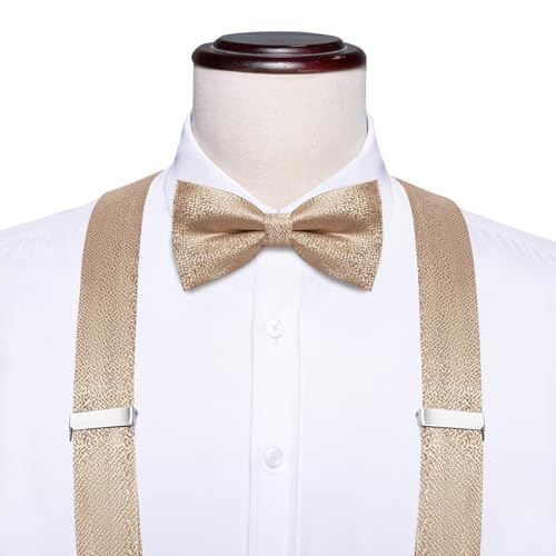 Image of Dubulle Suspender and Bow Tie for Men Paisley Solid Mens Suit Braces Pretied Bowtie and Handkerchief Cufflinks Formal Wedding