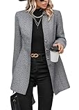 chouyatou Women's Business Casual Herringbone Wool Coat Button Up Notch Collar Dressy Blazer Jacket (X-Large, Light Grey)