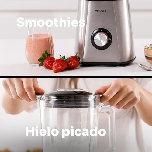 Miniatura 5 de Mellerware - Batidora De Vaso Mixy! 1500 W Jarra De Vidrio De 1.5l 2 Velocidades Turbo Procesador De Alimentos Profesional Con Cuchillas De 6 Hojas Rompehielos Acero Inoxidable