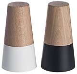 VEGA Salz und Pfefferstreuer Set Kayu - Edle Holz Salz und Pfeffer Streuer - Große Salzstreuer, Pfefferstreuer, Gewürzstreuer - Buchenholz Teillackiert - Schwarz Weiß - 5 x 9,1 cm