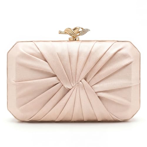 Image of CHUNLI Satin Clutch Bag, Elegant Clutch Purse for Women, Gold Evening Bags | CHUNLI Formal Pleated Evening Bag, Womens Clutches Champagne,Elegant Small Clutch Purse for Wedding Party Dressy Cocktail