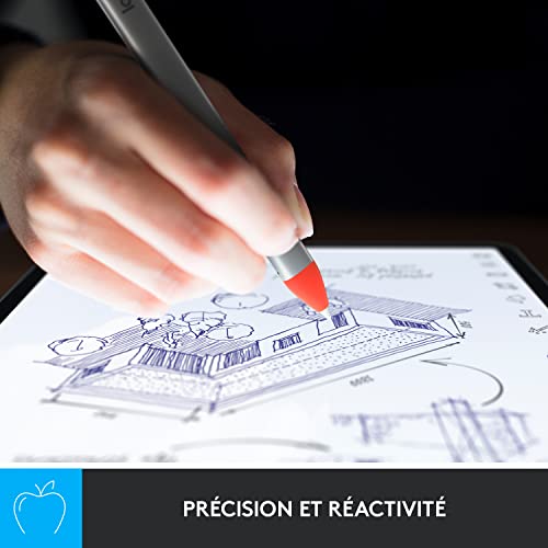 Logitech Crayon Digital Pencil for Education,pour iPads (versions 2018 et ultérieures) avec la technologie Apple Pencil, une conception anti-roulis et une pointe intelligente dynamique - Argent/Orange