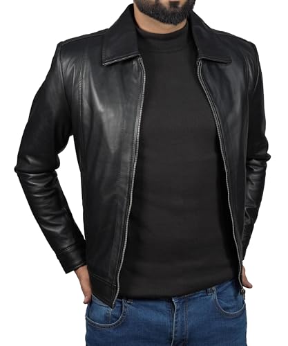 Men's Genuine Real Leather Jacket For Men - Shirt Style Premium Polo Collor Classic Lambskin Biker Jacket3