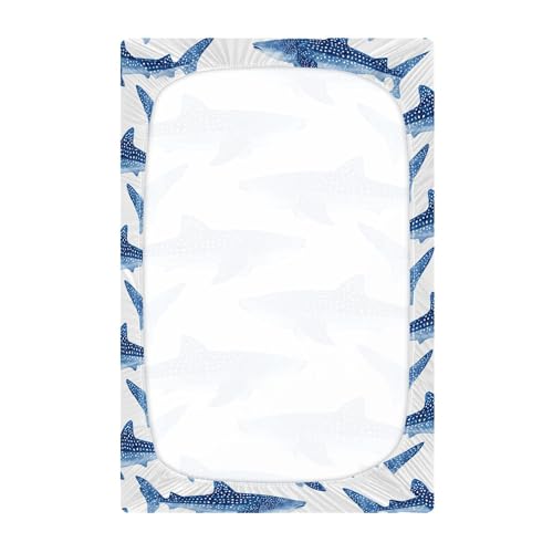 Image of Ocean Whale Sharks White Crib Sheets Soft Breathable Fitted Baby Crib Sheets Mattress Cover for Girls Boys, 52 inch x 28 inch x 9 inch