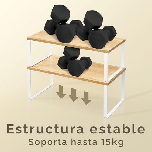 JUPPLIES - Pack 2 Organizador Cocina Estante para Especias - Organizador Armario Cocina Multiusos - Estanteria Cocina de Almacenamiento Apilable con Diseño de Madera y Metal 19.5x29.7x15.8 cm - imagen 5