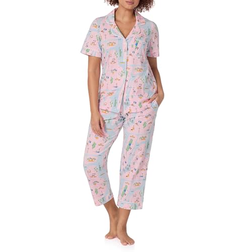 Image of Bed Head PJs Womens Matching Pajamas - Soft Organic Cotton Button Down PJ Shirt & Cropped Pants Set - Loungewear & Sleepwear