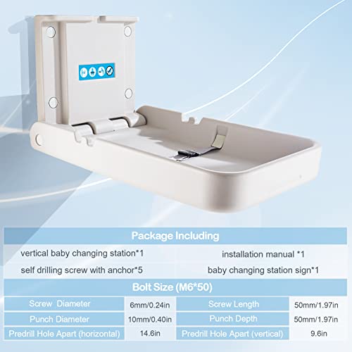 Ksitex Vertical Baby Changing Station, Wall Mounted Changing Table, Portable Diaper Changing Tables For Home Commercial Bathroom (1 White Gray) #TOP6