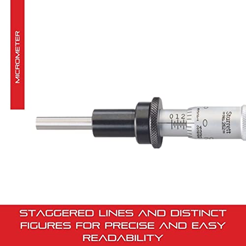Starrett 262RL Mikrometerkopf, nicht rotierende Spindel, 0-1 Bereich, 0,001 Teilung, +/- 0,0001 Genauigkeit, Ratschenanschlag-Kausche, Kontermutter