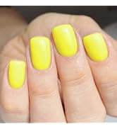 Square Press On Nails Short Yellow False Nails With Solid Color Design Full Cover Artificial Acry...