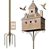 Firmlly Metal Bird House for Outside - Large Antique Bronze Castle-Shaped Birdhouse with 7 Isolated Rooms,Pole with Shepherd Hook, Removable Cleaning Doors, Ventilated Design for Garden Yard Decor