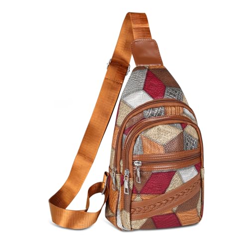 Relang Sling Bag for Women Crossbody, Leather Cross Body Fanny Packs for Women, Trendy Chest Bag for Travel and Daily Use Red Brown Gray and Colorful