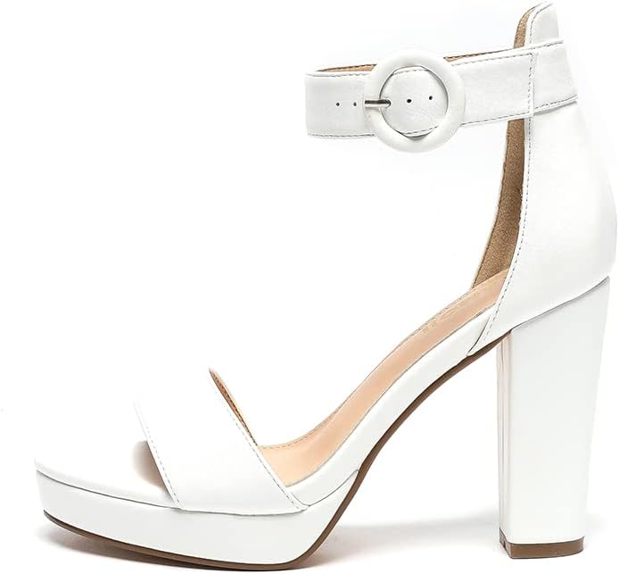 Amoji Women's Chunky Platform Heels 4'' Bowknot Heeled Sandal Wedding With Ankle Strap 302F4 - Image 4