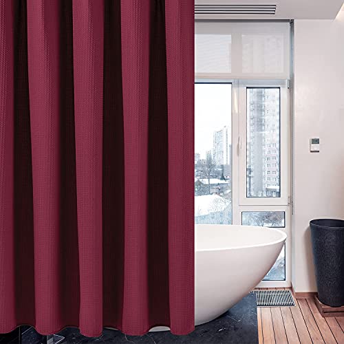 VANZAVANZU Shower Curtain for Bathroom with Metal Hooks Waffle Fabric Shower Curtain Heavy Duty Bath Curtain for Wet Room Bathtub Shower Stall Weighted Hem - Image 2