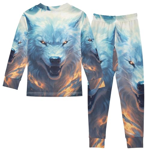 ALAZA White Wolf Howling Pajama Set Pijamas Para Niños Long Sleeve Sleepwear2