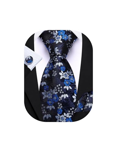 Image of Barry.Wang Men Tie Set Floral Paisley Silk Necktie Pocket Square Cufflinks Formal Wedding Party Business