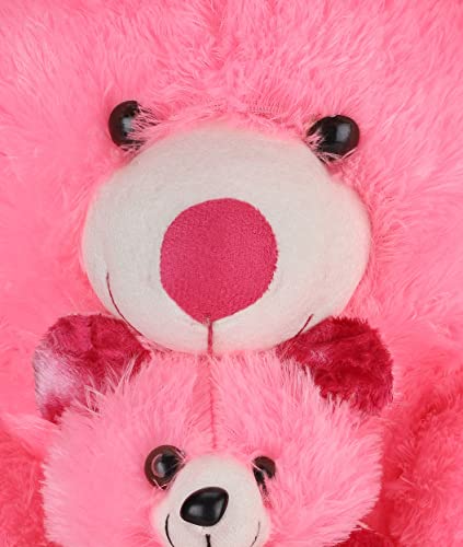 Image of LittleToons | Soft Teddy Bear | Stuffed Animal with Teddy's Child | Baby Bear Plush Toy (2 Feet - MM 1079) - Pink