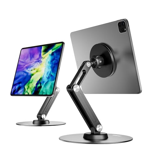 XAOSUN Tablet Stand Magnetic for ipad Desk Multi-Angle Adjustable Foldable Tablet Holder,Metal 360°Rotation,Home Office Accessories,Black