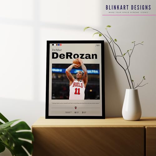 Image of BLINKART Demar Derozan | Nba Basketball Player | Synthetic Wood Photo Framed Wall Hanging Poster Room & Office Bedroom Living Boys And Girl Room Home Wall Hanging | 12x18 Inches
