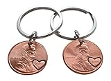 Double Keychain Set 2000 Penny Keychains With Heart Around Year; 19 year Anniversary Gift, Engraved Couples Keychain