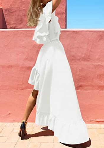 Zesica Women's Elegant Off Shoulder High Waist Ruffle Irregular Hem Evening Party Long Dress,White,Small #TOP7