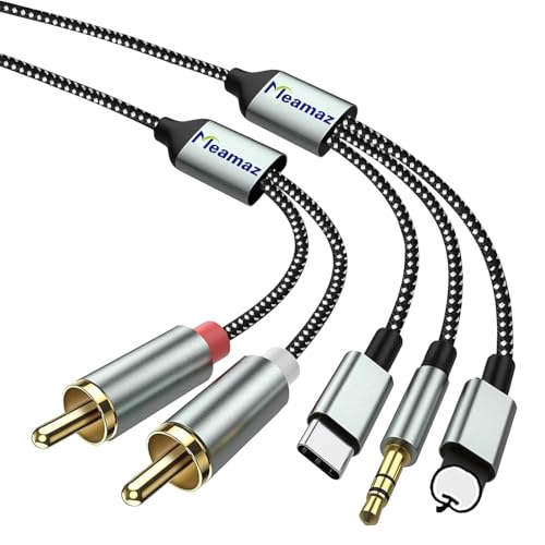 Meamaz 1.3M Cable Cinch para i Phone con certificación MFi, Cable USB C a 2RCA, 3 en 1 Cable Jack/USB C/L ightning a 2RCA con Hi Fi DAC Chip, para Tablet, MP3, Home Theater, AMP, Altavoz, Subwoofer