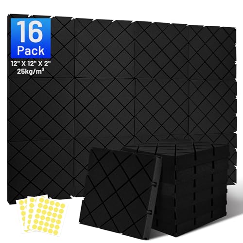 16 Pack Sound Proofing Panels, 2" X 12" X 12"Acoustic Wall Panels, Soundproofing Acoustic Foam Panles, Sound Proof Panels for Wall, Sound Absorbing Panels for Studio, Home, Office (Square) option