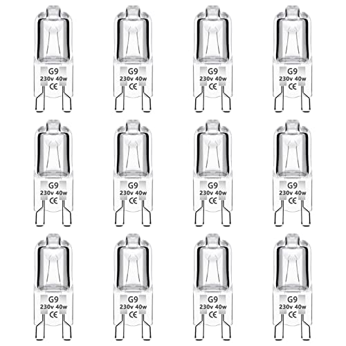 Caldarax 12 Stück G9 Halogenlampen 40W 230V Dimmbar, 2700K Warmweiß, 480lm, 360° Abstrahlwinkel, Kapsel Glühbirnen, Halogen Leuchtmittel für Backofenlampe, Leuchter, Deckenleuchten