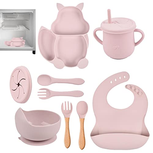 Tigelas e placas de sucção do bebê | 8 Pcs Squirrel Shape Suction Baby Placas E Utensílios Set | Sup