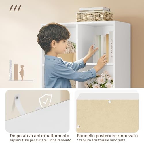 WOLTU Libreria Scaffale con 8 Scomparti a Cubi Portaoggetti, Mobile da Soggiorno Porta Libri, Libreria in Legno da Ufficio 60x29,5x121cm, Bianco, SK002ws4 - Immagine 5
