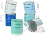 vancasso Bonita Ceramic Coffee Mug Set of 6,16 Oz Coffee Cups with Large Handle for Tea,Latte,Cappuccino,Milk,Cocoa,Dishwasher&Microwave Safe(Blue)