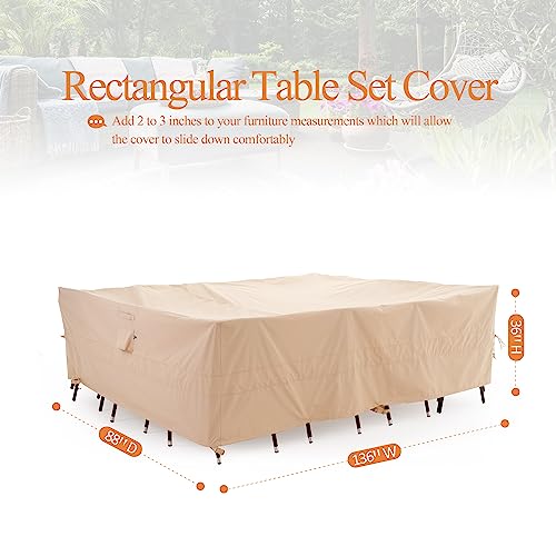 Wj-X3 Large Rectangular Beige Heavy-Duty Patio Table Cover, 136X88X36In - Wind-Resistant, Waterproof, Anti-Fade - Perfect For Outdoor Sectional Furniture Sets #TOP1
