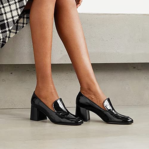 FOWT Women's Round Toe High Chunky Heel Pumps, Side V Cut Slip On Pumps for Ladies, Casual Comfy Non-Slip Office Party Dress Unisex Shoes US Size 4-164