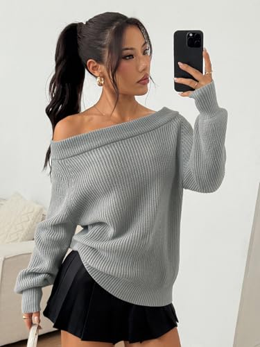Image of ZAFUL Sweaters for Women Off Shoulder Knit Sweater with Long Sleeve Loose Pullover Jumper Tops