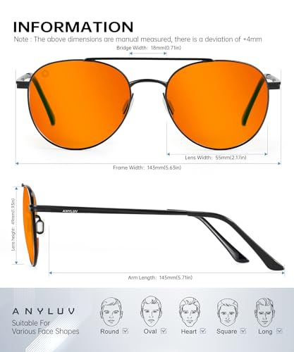 Image of ANYLUV Blue Light Glasses for Men, Circular Frame Single Brow Bridge Design Campus Style Glasses Anti Eyestrain for Screen