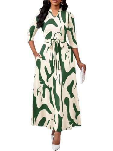Image of BubFee Maxi Dresses for Women Semi Formal Long Dress 3 /4 Sleeve Casual A-line Church Dresses with Pockets