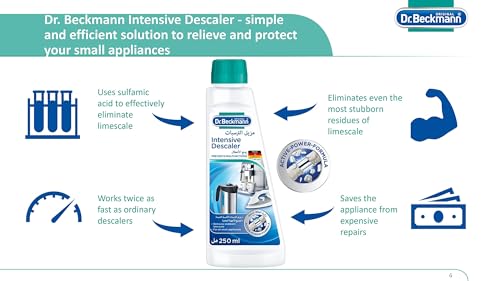Image of Dr. Beckmann Intensive Descaler for Iron, Kettles, Coffee Machine, 250ml | Removes Stubborn Limescale-With Active Power Formula-Works Faster-Effective-Easy to Use-For all Small Appliances
