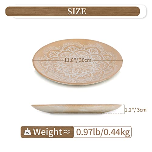 Hanobe Round Wooden Decorative Tray: Rustic Coffee Table Wood Tray Farmhouse Floral Ottoman Trays Table Centerpieces Decor For Kitchen Counter Boho Serving Tray #TOP4