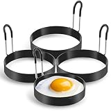 Cossaot 4 Piezas Anillas para Huevos, Aros de Acero Inoxidable para Cocinar Huevos, Antiadherentes Redondos Anillos con Mango, para Fritos Sándwiches y Pastel Carne Molde para Huevos Fritos