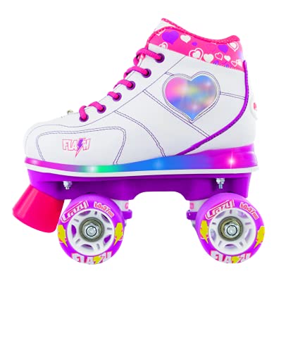 Crazy Skates Flash Roller Skates For Boys - Light Up Skates With Ultra Bright Lights - Great For Indoor Or Outdoor Skating - White Heart (Size: Us Mens J12 | Us Ladies J12 | Eu 30) #TOP4